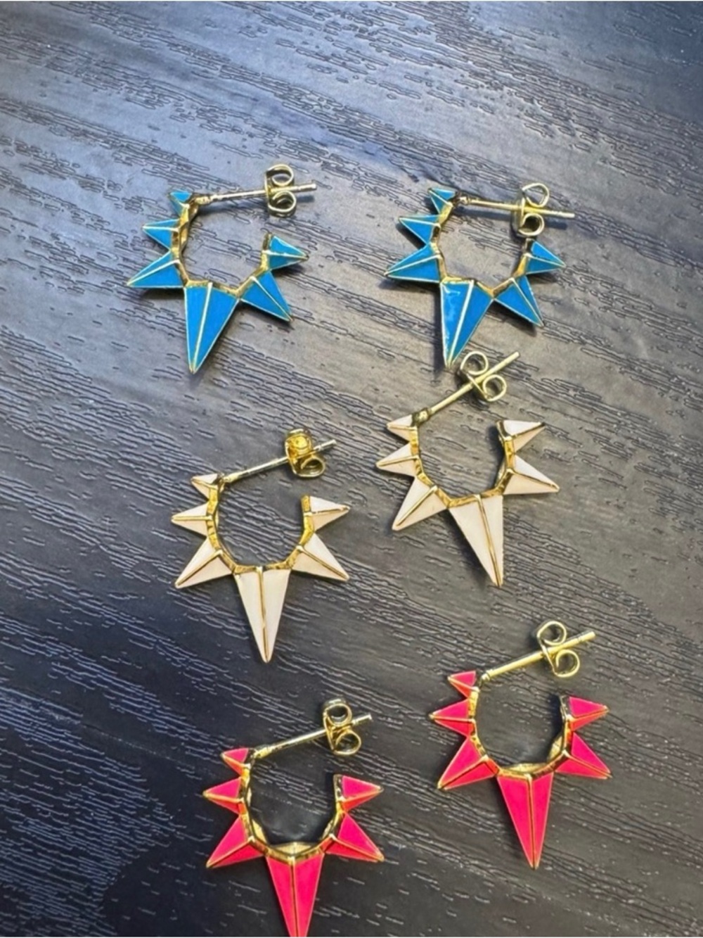 Spike Hoop Earrings - Blue, White, Pink